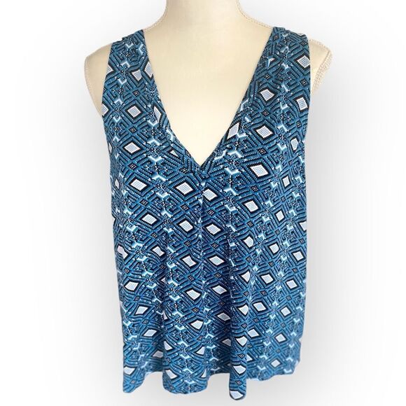 Joie geometric shape blue Sleeveless V-neck top - Picture 1 of 4